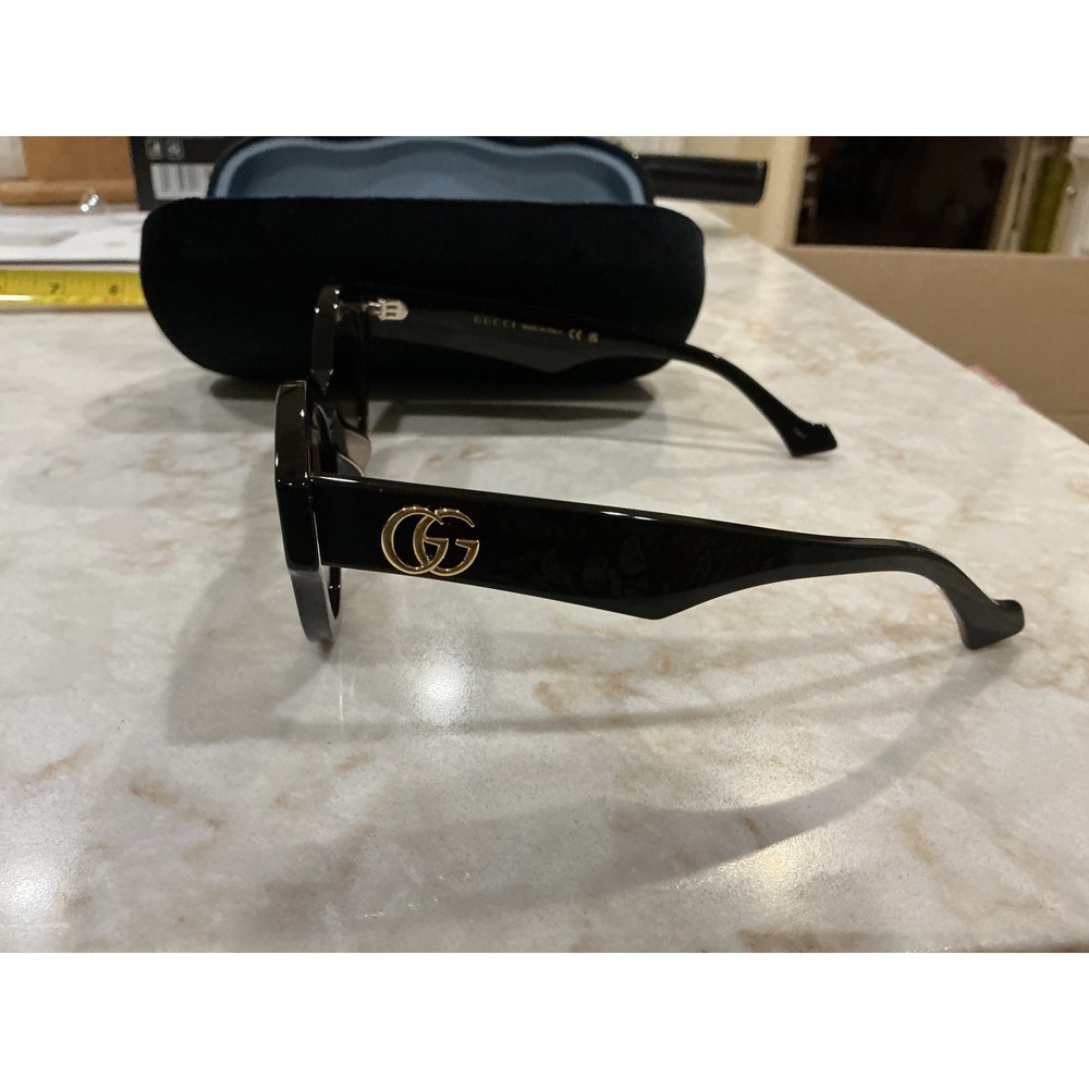 GUCCI GG0957S 003Cat Eye Sunglasses Black Gold Logo Brown Lens Italy M - Picture 6 of 13